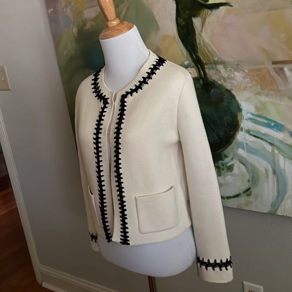 Maje Cream Knit Jacket with Black Detailing size 1 / small - Picture 3 of 16